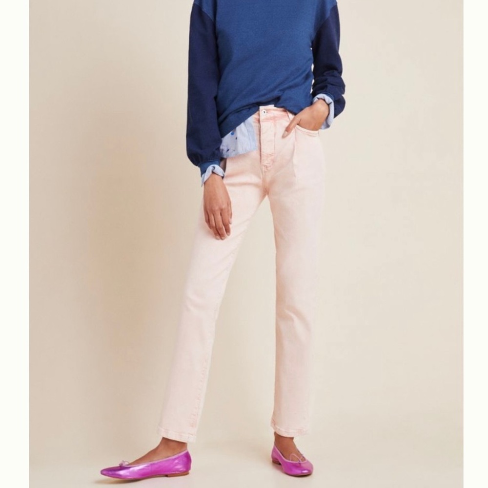 NWT Anthropologie Pilcro Ultra High Rise Acid Wash Straight Jeans Barbie Pink